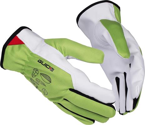 Paio guanti pelle sintetica bianco/verdi Ce Cat.1